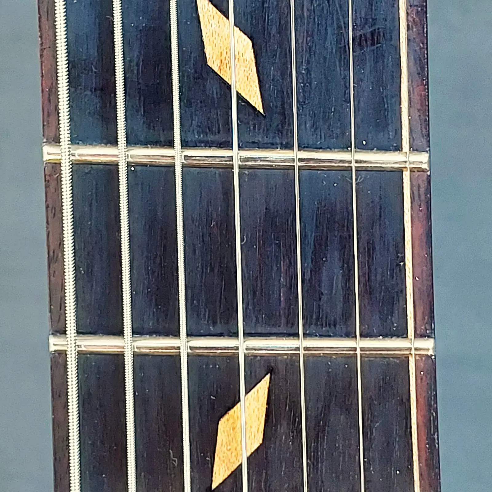 Nava Evell fretboard with diamond inlays